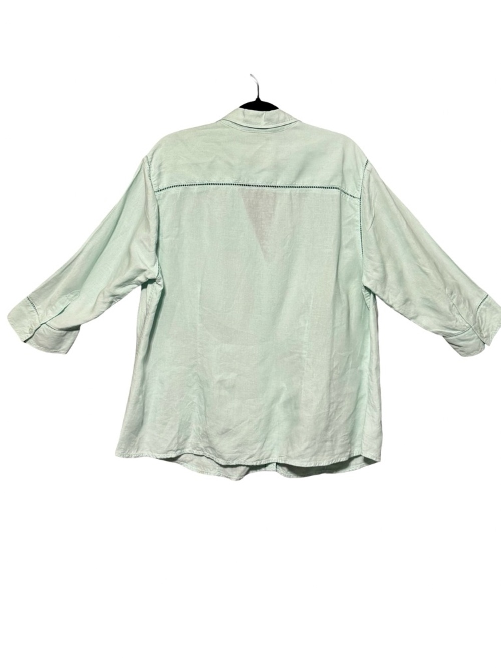 Eddie Bauer 100% Linen Light Blue 3/4 Length Button Front V Neck Collared Blouse - Picture 7 of 11